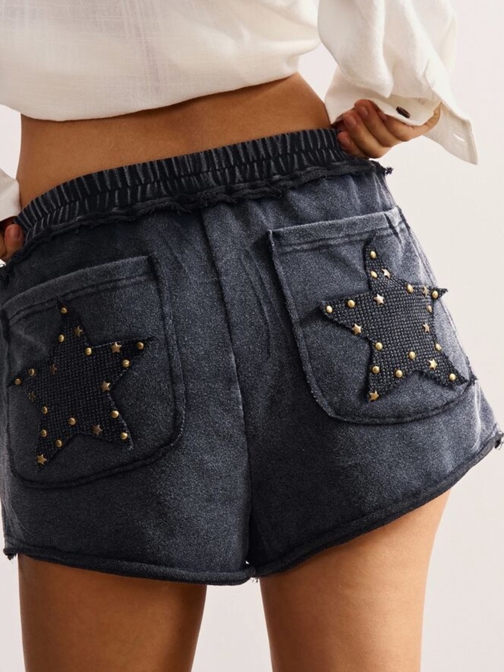 Star Patchwork Shorts Studded Star Black Terry Women’s Shorts